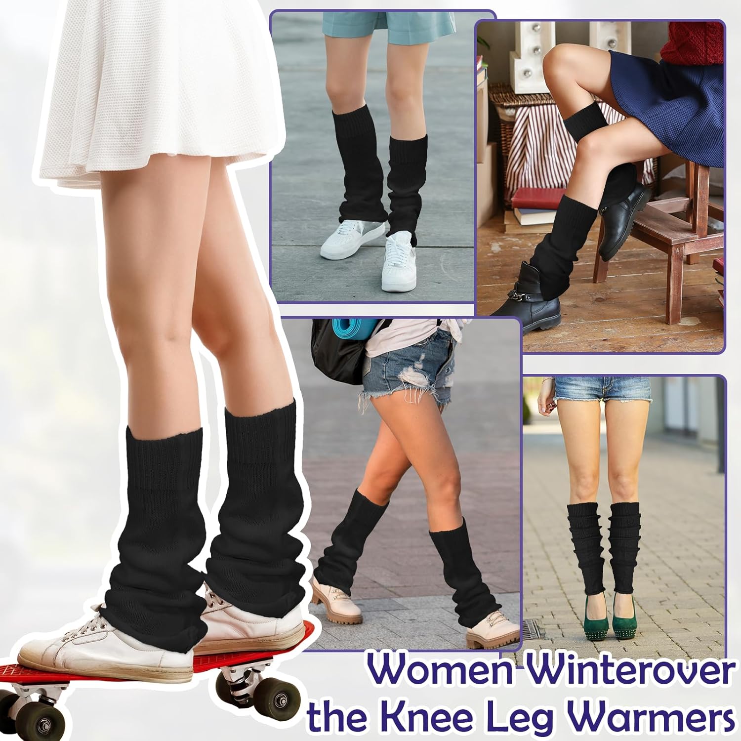 Black Leg Warmers, Y2k Leg Warmers for Girls Women, Cute Knitted Socks kawaii Lolita Harajuku Goth Accessories - Image 7