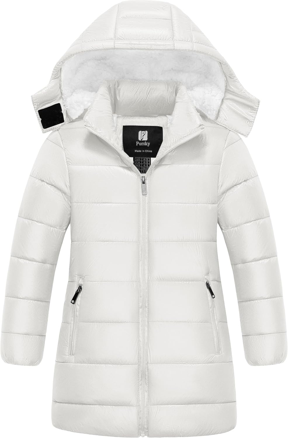 Pursky Girl's Lightweight Winter Coat Sherpa Lined Long Puffer Jacket Waterproof Warm Quilted Parka with Hood