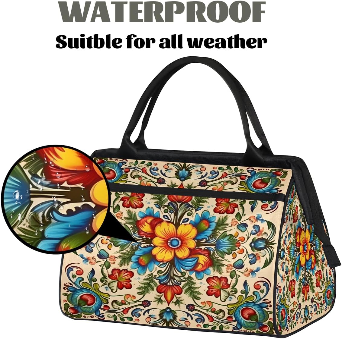 Travel Duffle Bag, Ethnic Floral Mandala Flower Overnight Weekender Tote Bag for Women Men Waterproof Carry On Luggage with Zipper Lightweight Sport Gym Bag for Traveling Yoga Camping Traveling Gifts