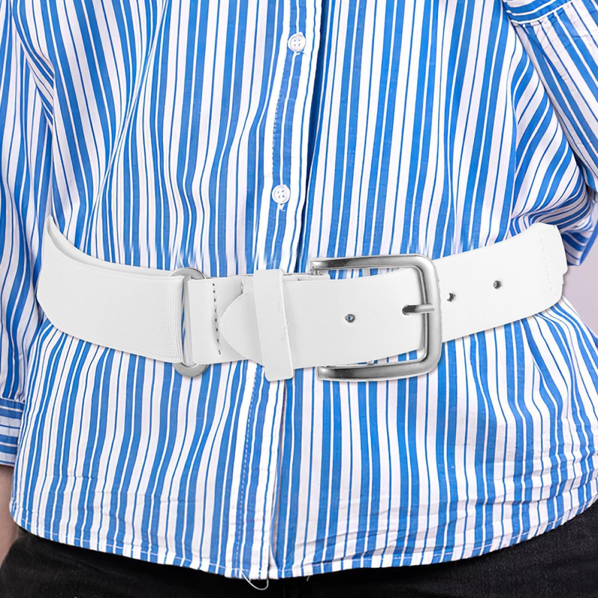 BESTYASH 2pcs Adjustable Baseball Softball Elastic Pu Leather Belt for Men Women Youth Sports Uniform Waist Outdoor Use White