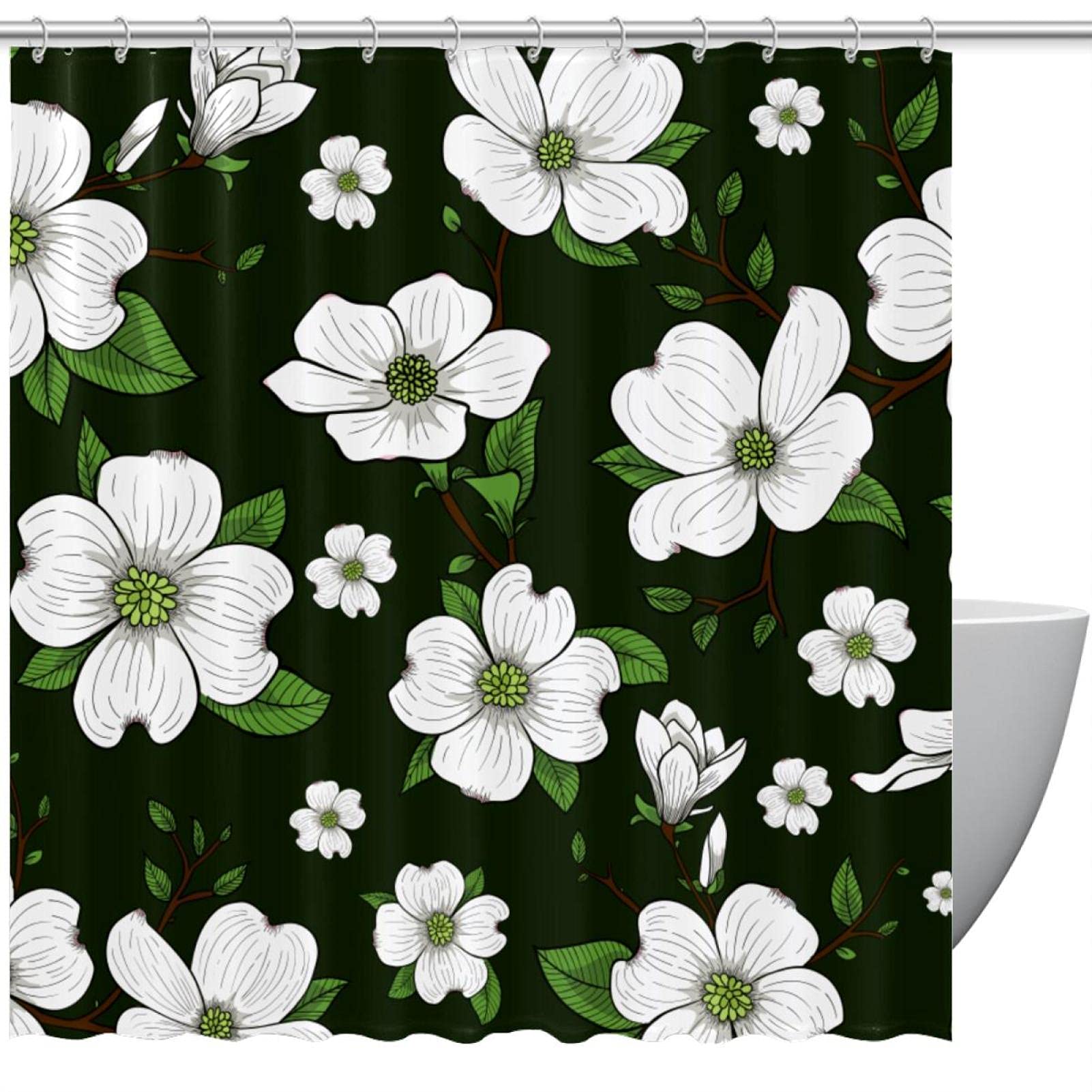 Rideau de douche tropical vert 152x182 cm avec 12 crochets inclus