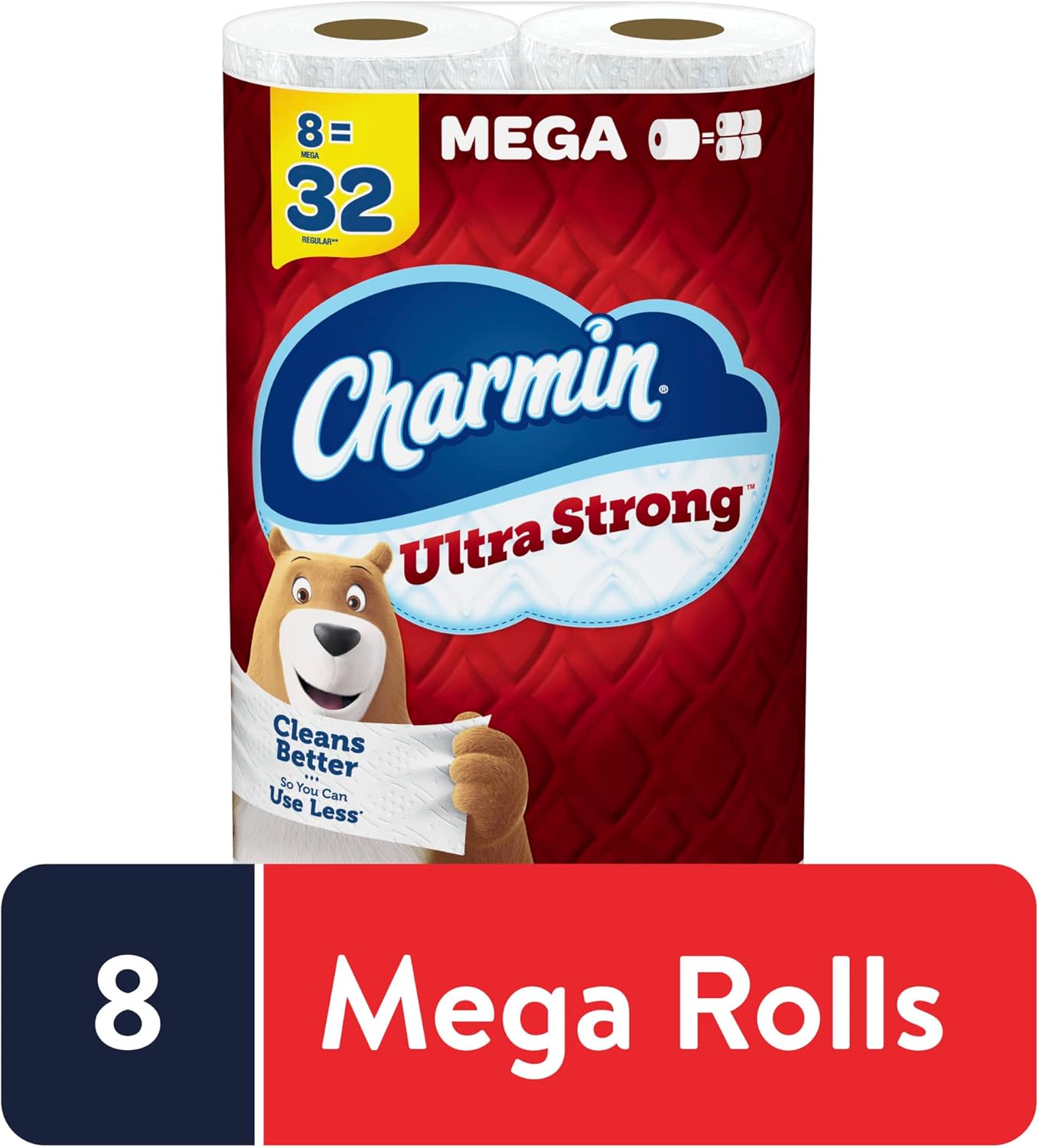 Charmin Ultra Strong 2 Ply Toilet Paper Mega Roll, White, 242 Sheets Per Roll, 8 Rolls per Pack, Carton of 4 Packs