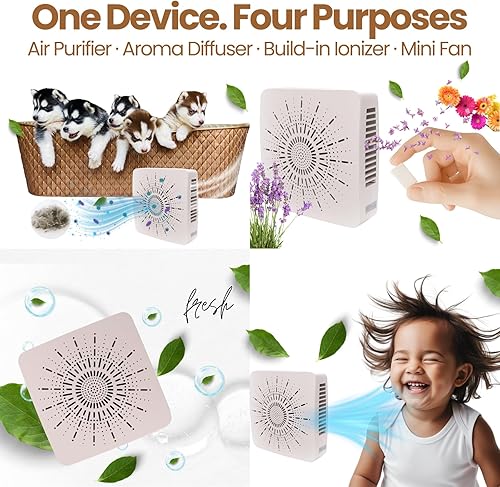 Miniatura 2 de Purificador de aire y ventilador portátil de escritorio con filtro HEPA, aroma e ionizador, compacto pero potente limpiador de aire de 3 velocidades