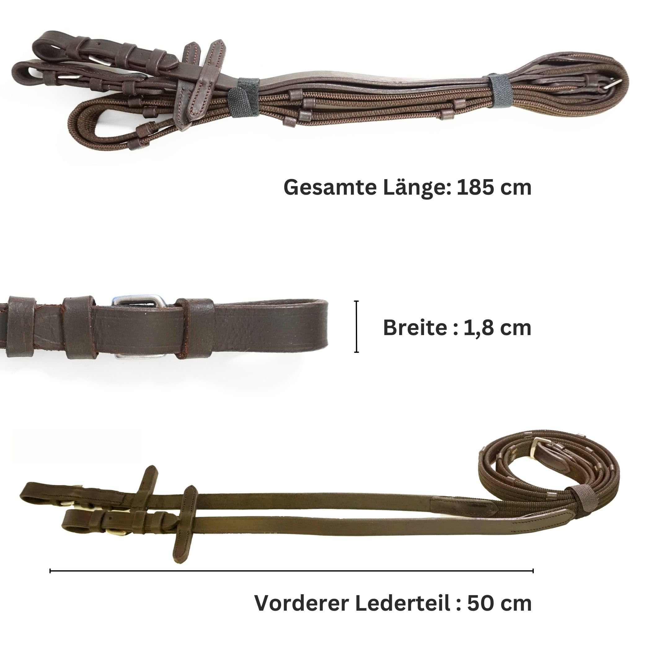 Pferdelinis Trensen Riendas para caballos, duraderas correas en negro o marrón, ancho 18 mm, longitud 2,9 m (marrón)