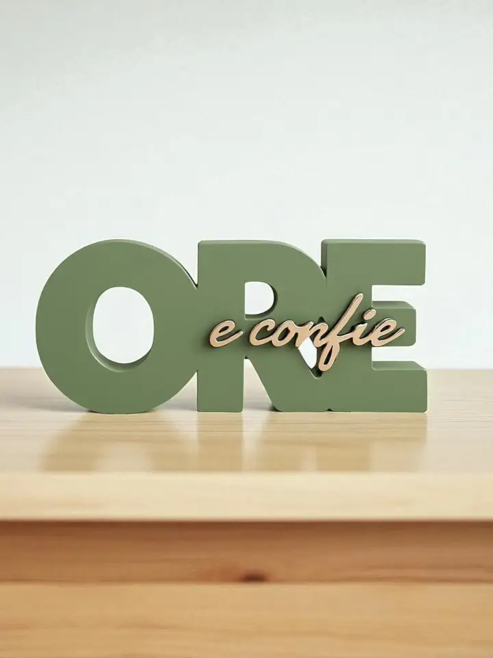 Letreiro Decorativo 'ORE e confie', Decoração 3D para Casa, Estilo Moderno (VERDE COM MARROM)
