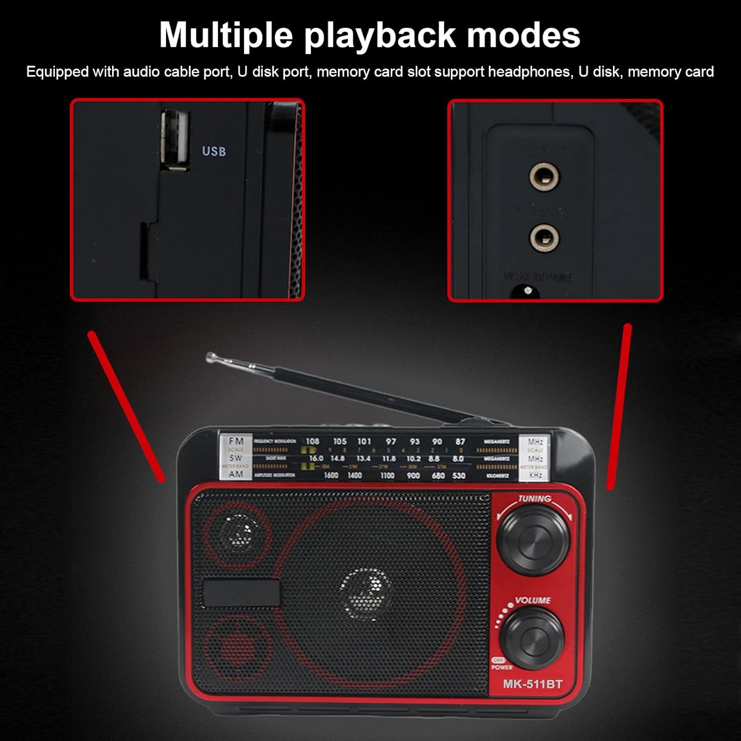 Portable AM FM SW Radio, Bluetooth 5.0 Multi Band Shortwave Radio with Speaker, Battery Operated Great Reception Radio with Telescopic Antenna, Support USB TF Card Playback