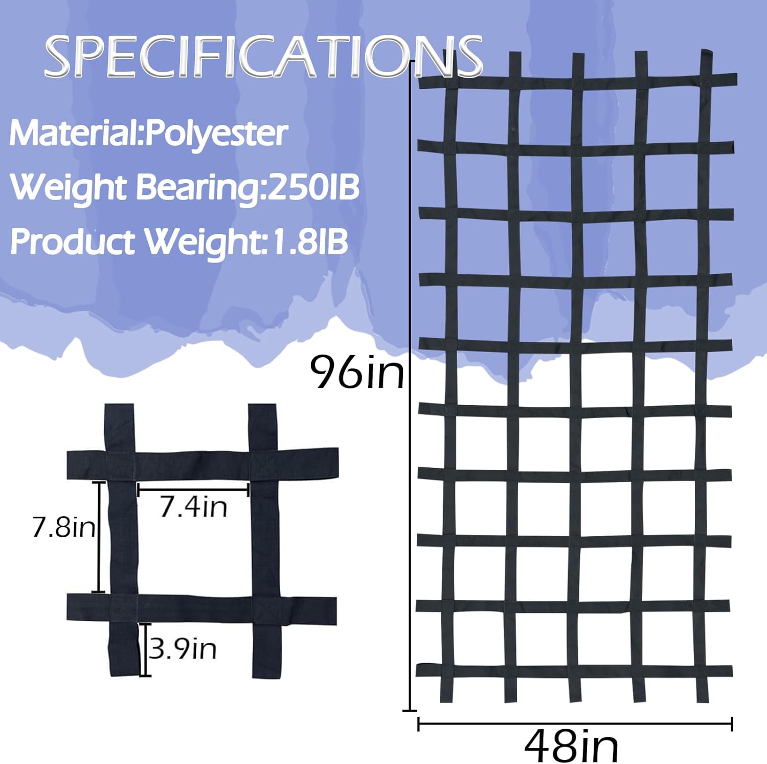 CL CLC Climbing Cargo Net - Playground Play Safety Net,Rope Ladder,Jungle Gyms, Swing Set, Obstacle Courses for Outdoor Treehouse- 8ft X 4ft (96in X 48in) Black