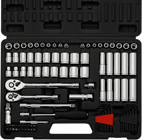 Miniatura 8 de TecoTek Juego de llaves de vaso con mango de trinquete, barra de extensión, adaptador, juego de puntas de bujía, CR-V, métricoSAE, profundopoco