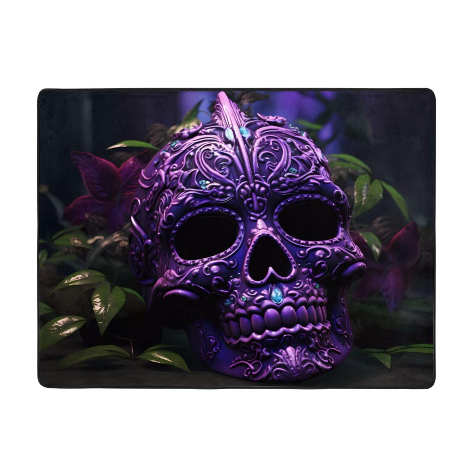 Tapis de sol antidérapant de salon ultra stable motif tête de mort violet antiglisse
