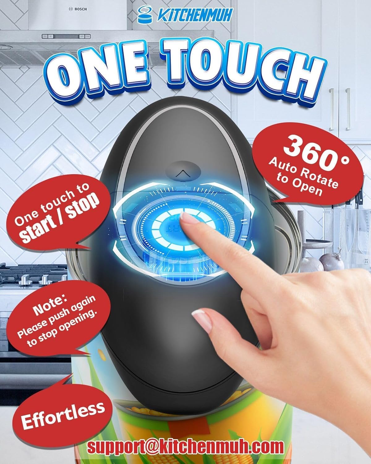 Abrelatas eléctrico One Touch se adapta a casi todos los tamaños de latas para personas mayores con artritis, abrelatas de mano a pilas con borde liso, accesorios de cocina seguros para alimentos, 3