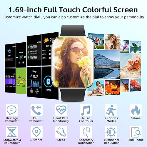 Miniatura 6 de Rogbid Relojes inteligentes para mujer, rastreador de actividad física de 1.69 pulgadas con 24 modos deportivos, reloj inteligente impermeable de 5