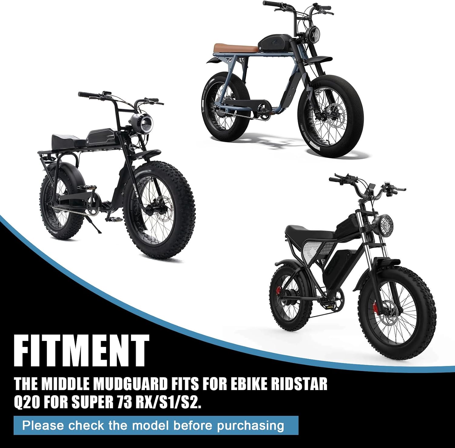 Middle Mudguard for Super 73, PSLER Motorcycle Middle Mud Guard for Ebike Ridstar Q20 for Super 73 RX/S1/S2