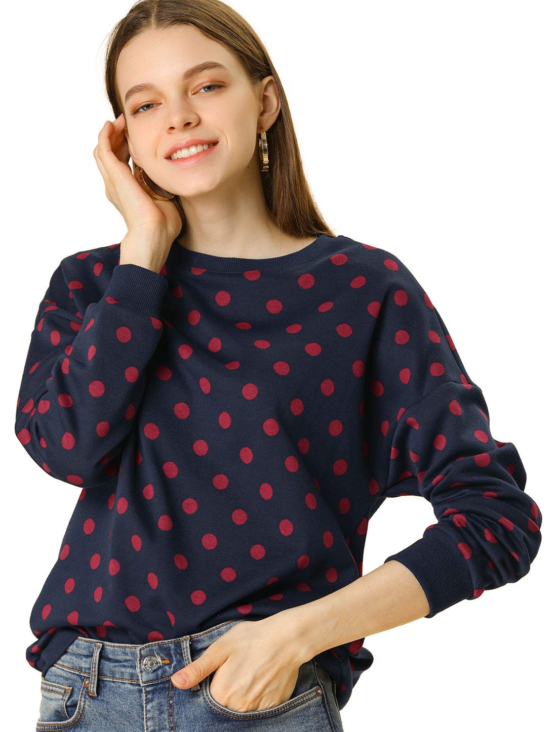 Allegra KWomen's Winter Fall Knitted Pullover Sweatshirt Long Sleeve Polka Dots Sweater