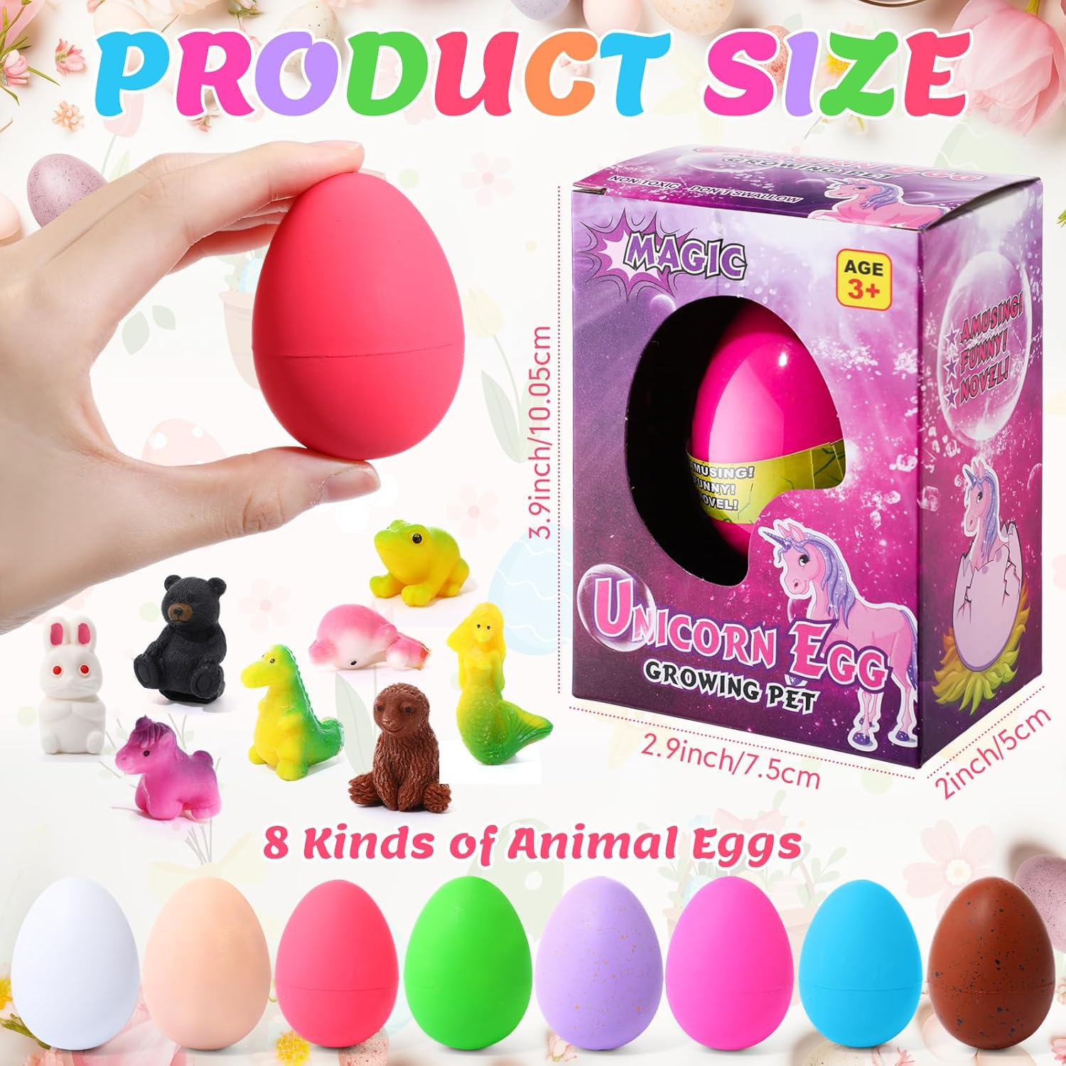 8 Pcs Easter Hatching Toys for Kids Party Favors Grow in Water Animal Eggs for Easter Basket Stuffers Classroom Rewards Birthday Gifts Girl Boy Grow in Water Supplies
