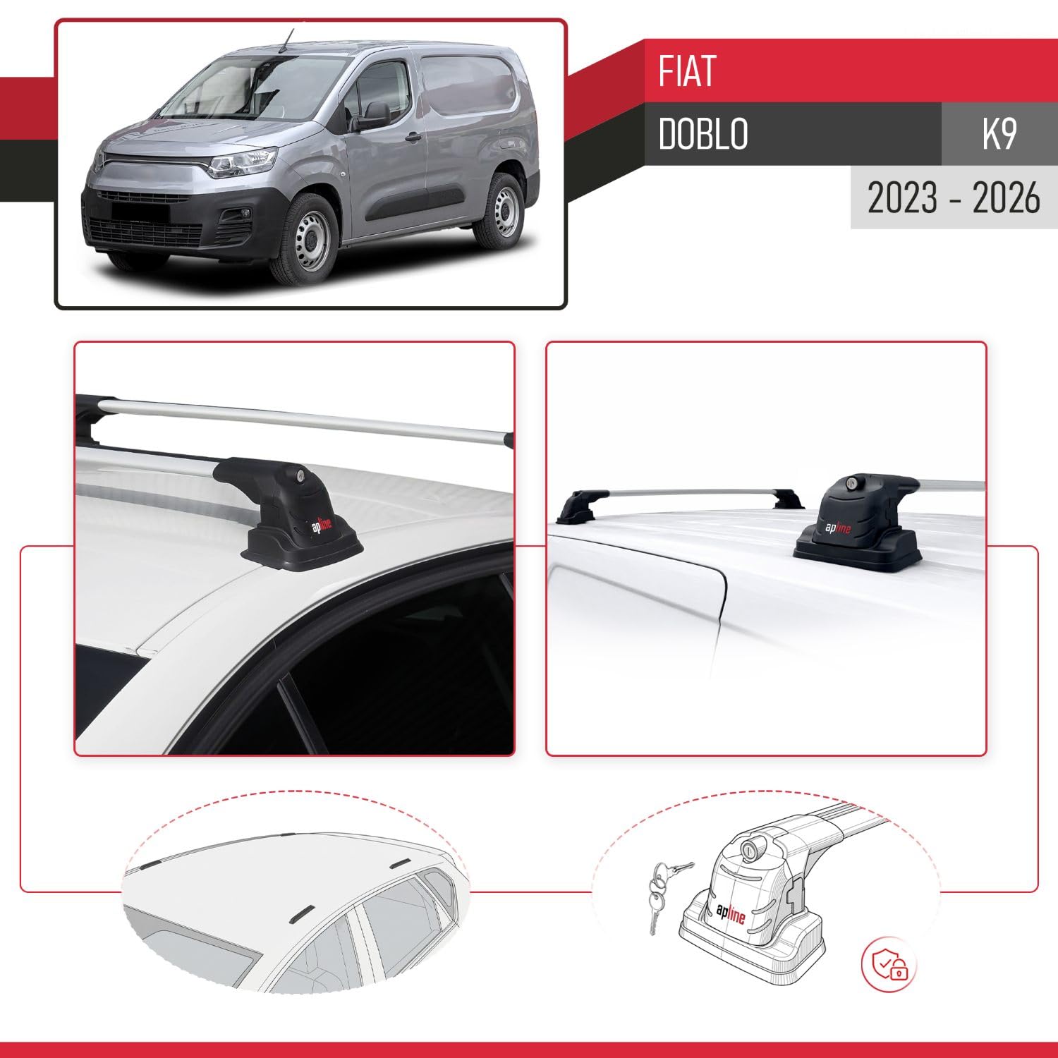 Kompatybilny z Fiat Doblo 2023-2026 ACE-3 Model Aluminiowy bagażnik dachowy 2 poprzeczki, szary