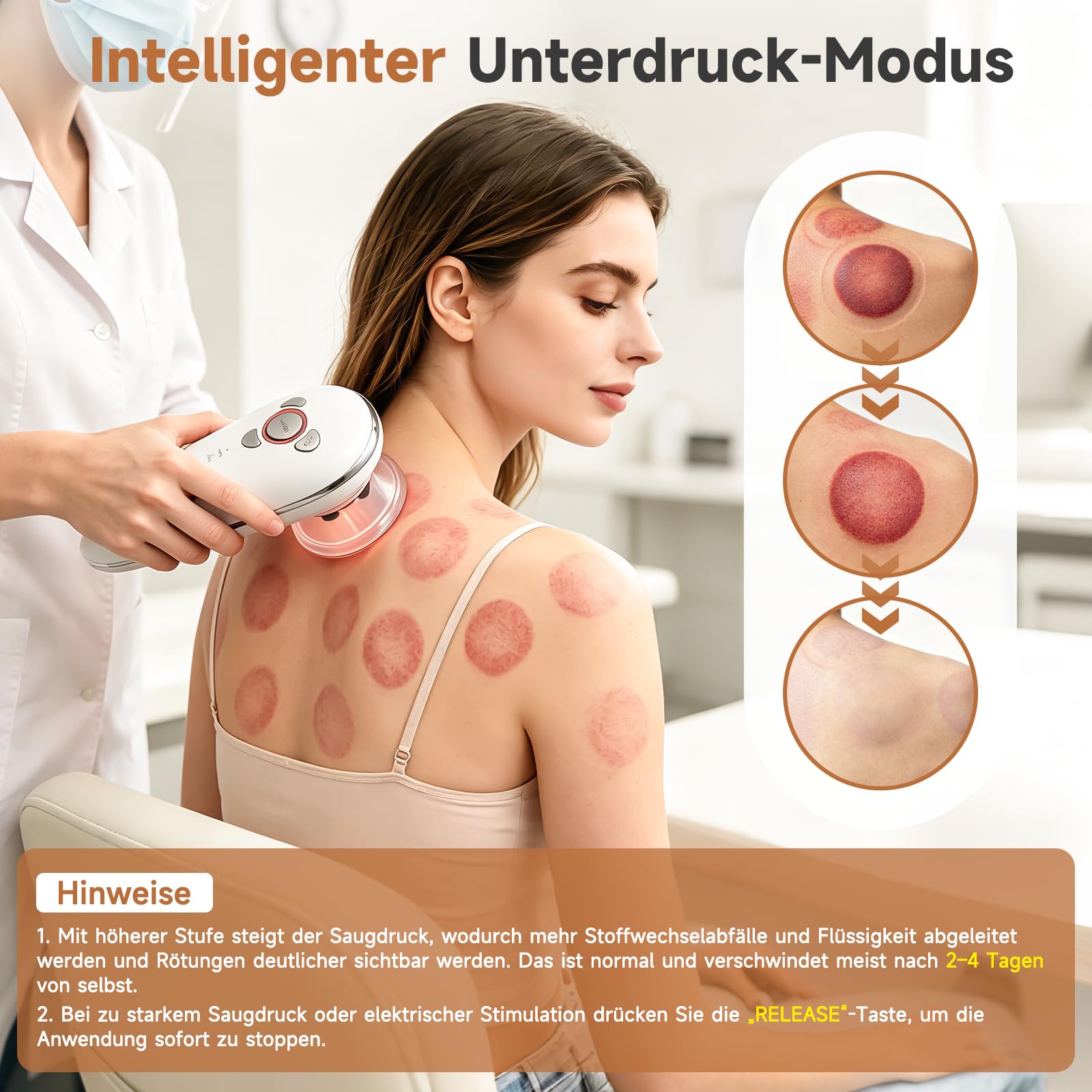 3 in1 Schröpfmassagegerät Elektrisch mit EMS & Rotlicht, Tragbarer Massage Gun für Lymphstimulierende Massage und Körpermodellierung - Für Gesicht, Bauch, Beine, Po zur Straffung und Entspannung