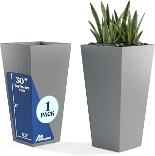 Resin Tall Tapered Planter Pot 30 Inch (Set of 1) Heavy-Duty Indoor & Outdoor Large Planter for Trees & Plants, with Removable Insert Shelf & Drainage, Pot for Front Door, Patio & Home Décor, Grey