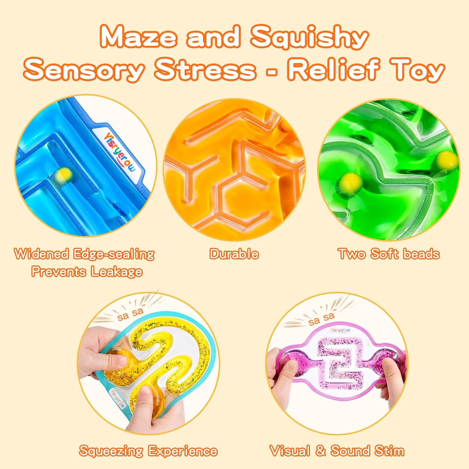 Squishy Fidget Toys for Kids, Sensory Maze Filled Gel for Anxiety Stress Relief, Calming Corner Items for Autism ADHD Child, Quiet Game for Classroom Prizes, Travel Activity for Car,5-Pack Easter Gift