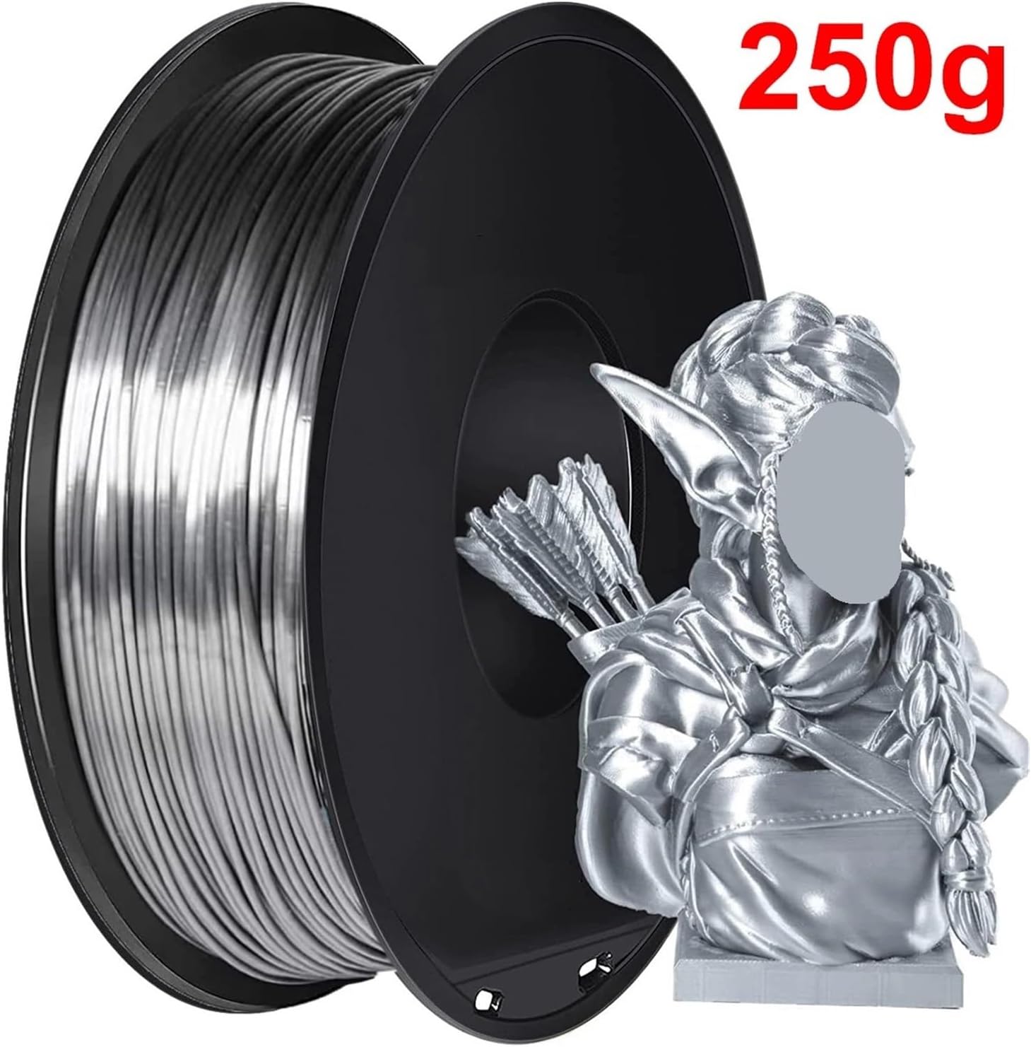 250g 500g 1Kg PLA Silk Silver 3D Printer Filament 1.75mm， Compatible for Pla for Material Wire(Silk Silver B)