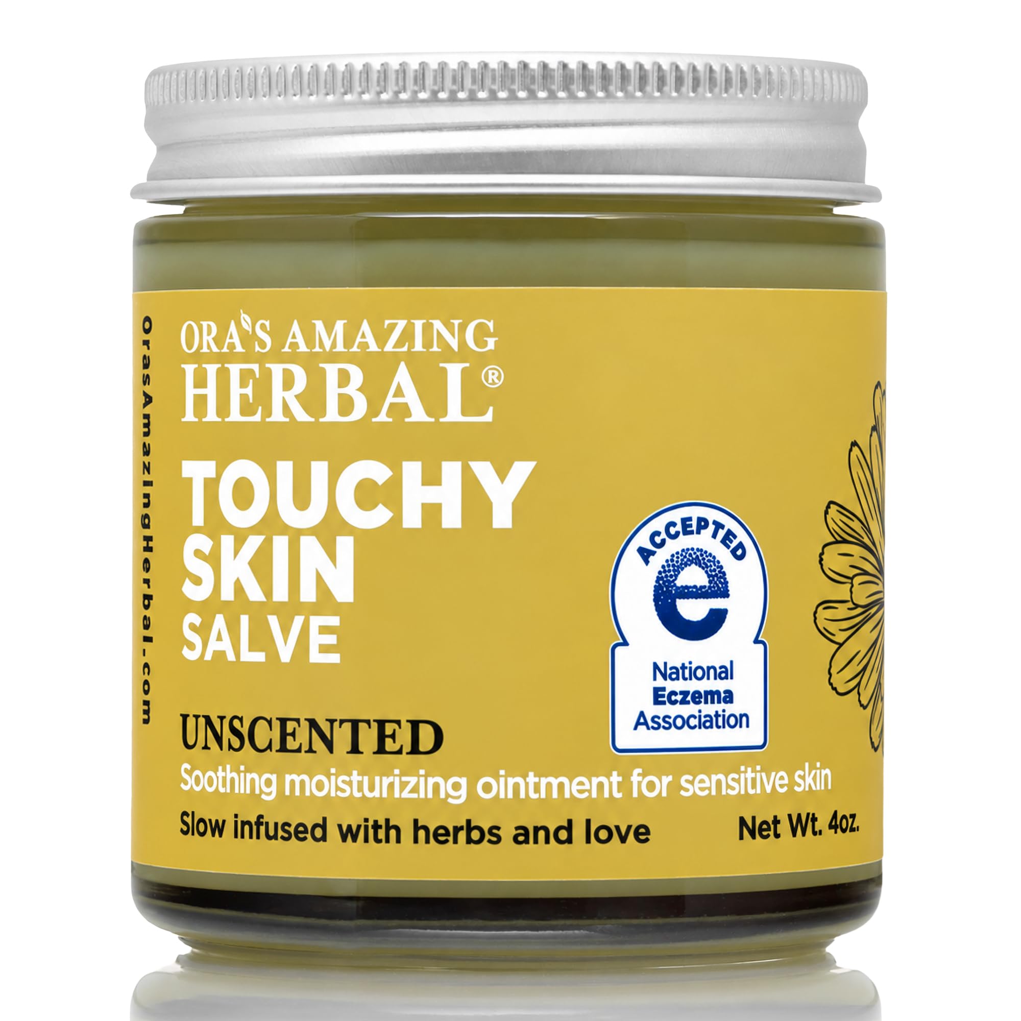 Ora's Amazing Herbal Touchy Skin Salve, Eczema Cream for Kids and Adults, Natural Sensitive Skin Treatment, Itch Cream, Calendula Ointment, Dry Skin Balm, Fragrance Free, 4 oz