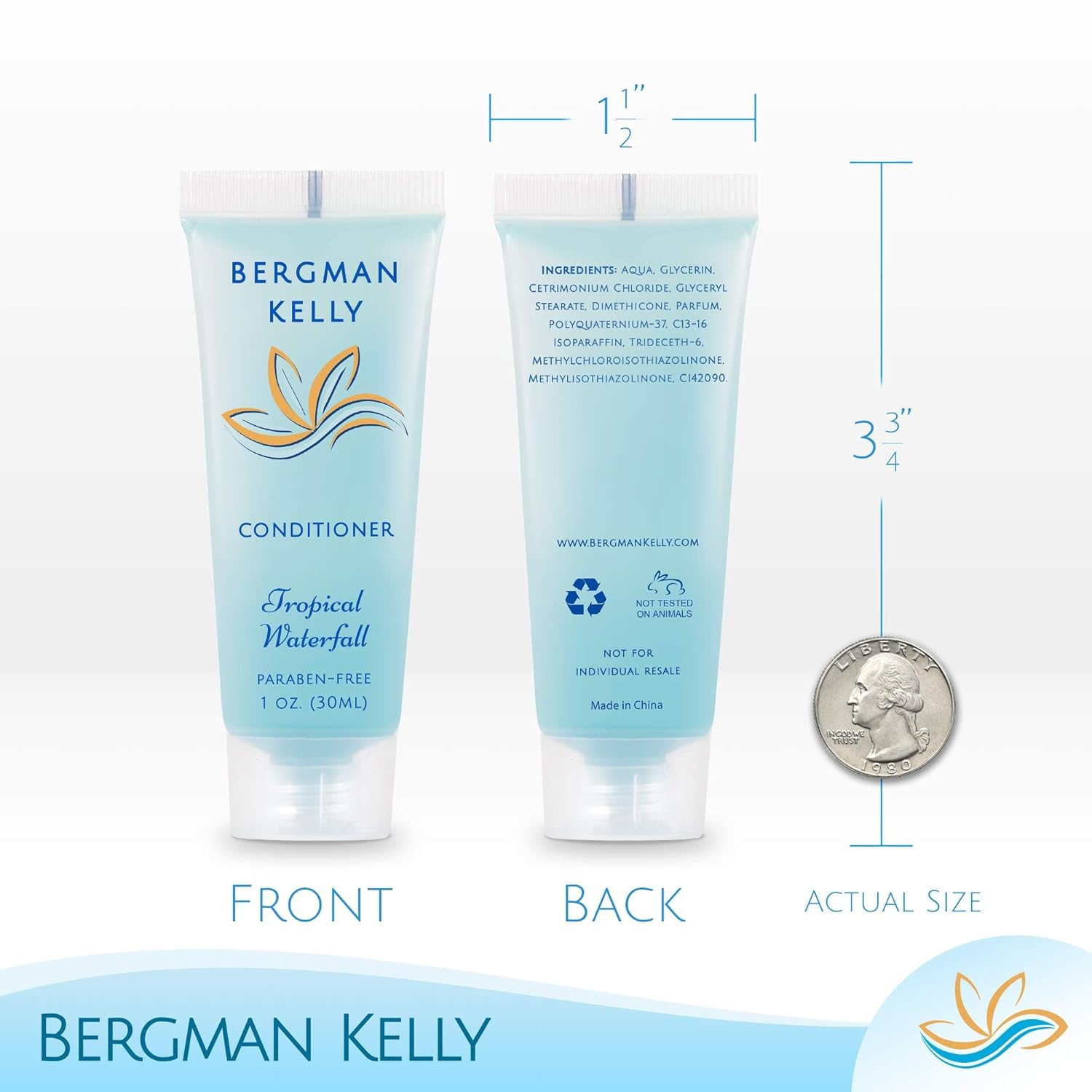 BERGMAN KELLY - Hotel Conditioner - 1 fl oz, 100 PK, Tropical Waterfall - Delight Your Guests with Invigorating and Refreshing Hotel Size Conditioner - Small Size Travel Amenities in Bulk