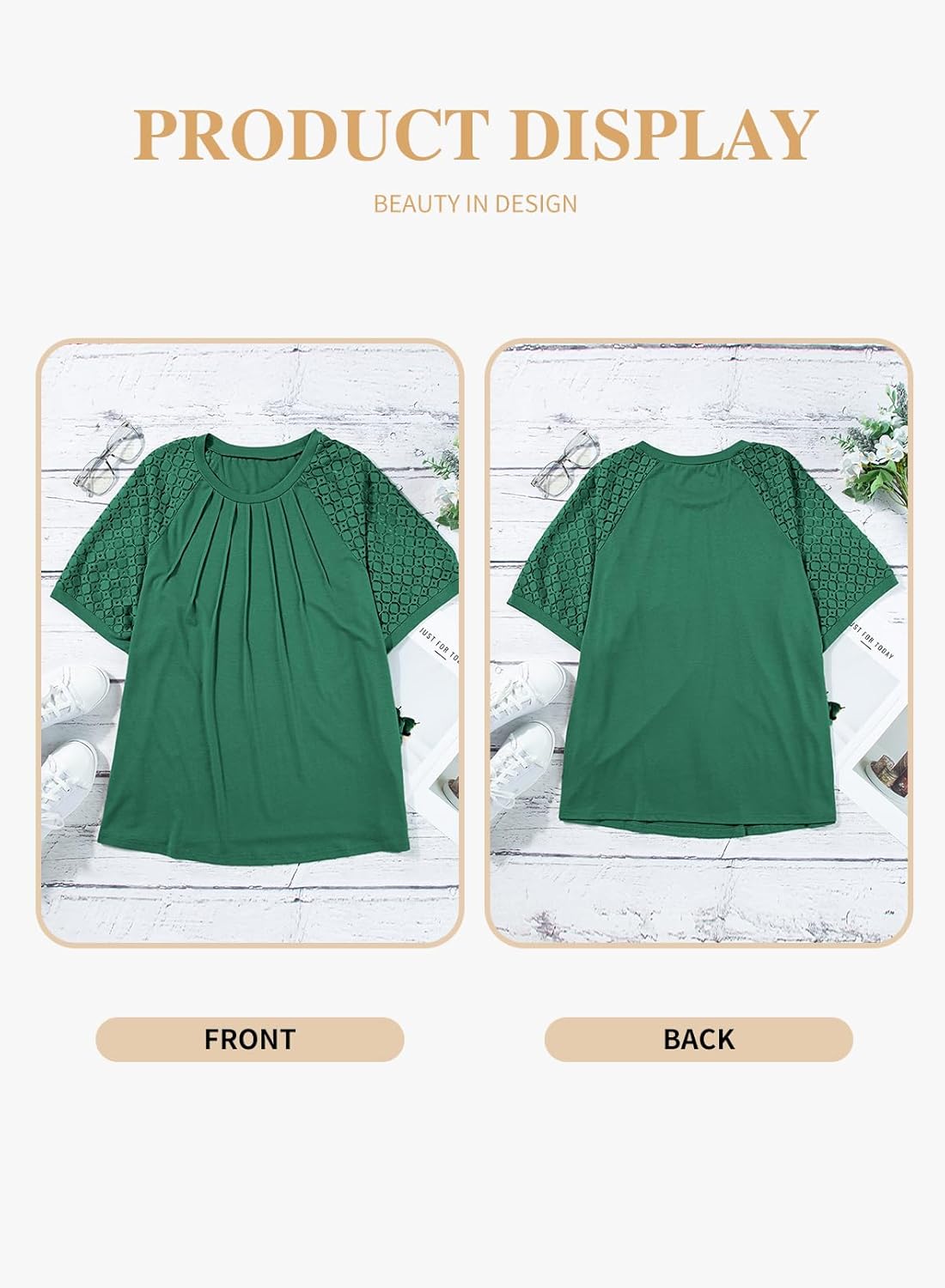 Eytino Plus Size Tops for Women Summer Lace Short Sleeve Crewneck Loose Casual Blouse Tunic T Shirts(1X-5X) - Image 4