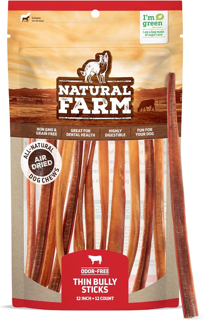 Long Bully Sticks For Large Dogs Natural Farm Odor-Free Bully