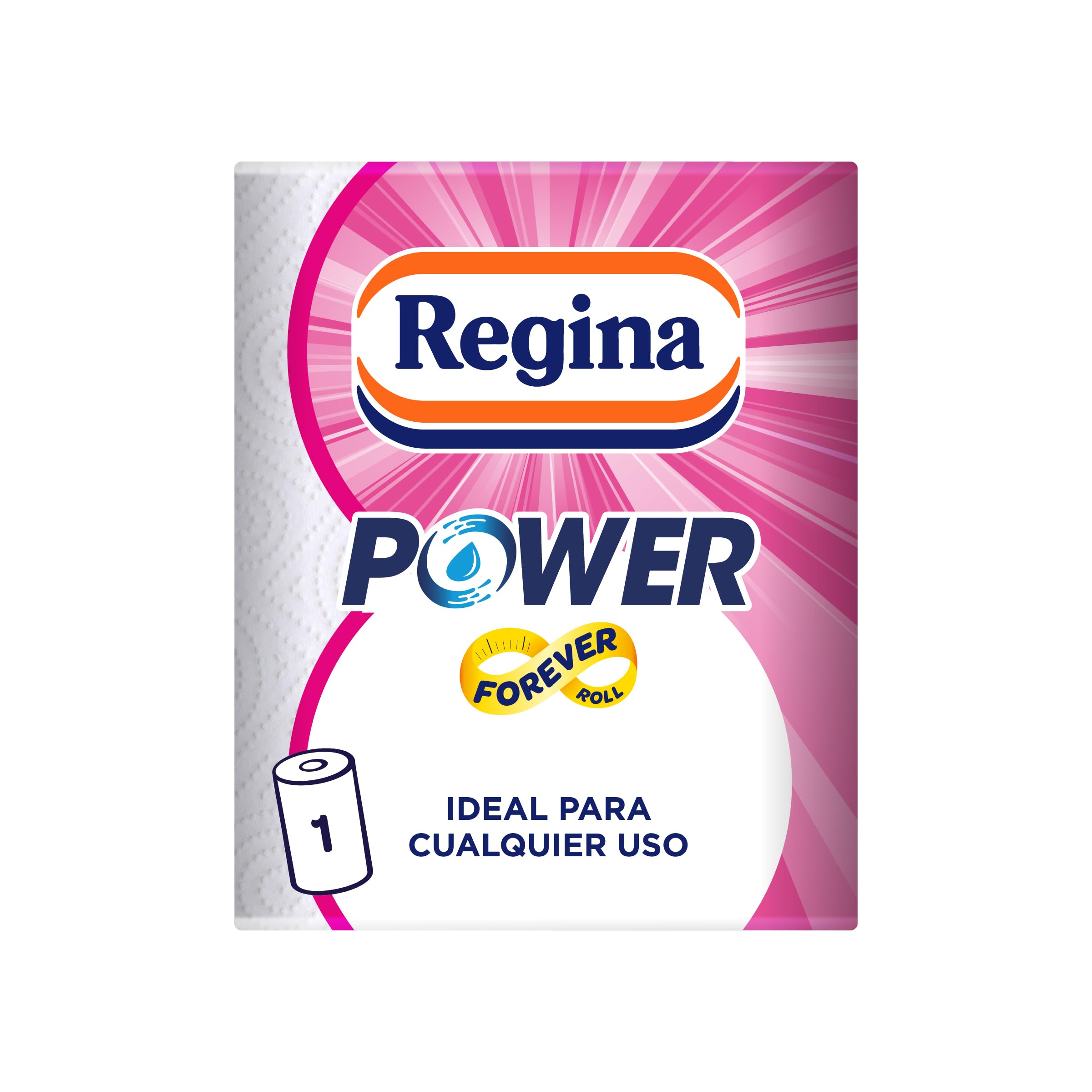 Regina Power Papel de Cocina - 1 Rollo Aún Más Largo, 340 Hojas de 2 Capas, Adecuado para Limpiar Superficies Domésticas, Embalaje Reciclable, Papel 100% Certificado FSC