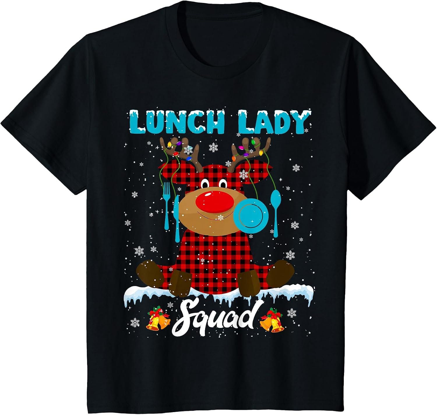 Lunch Lady Squad Xmas Lights Red Plaid Reindeer Lunch Lady T-Shirt