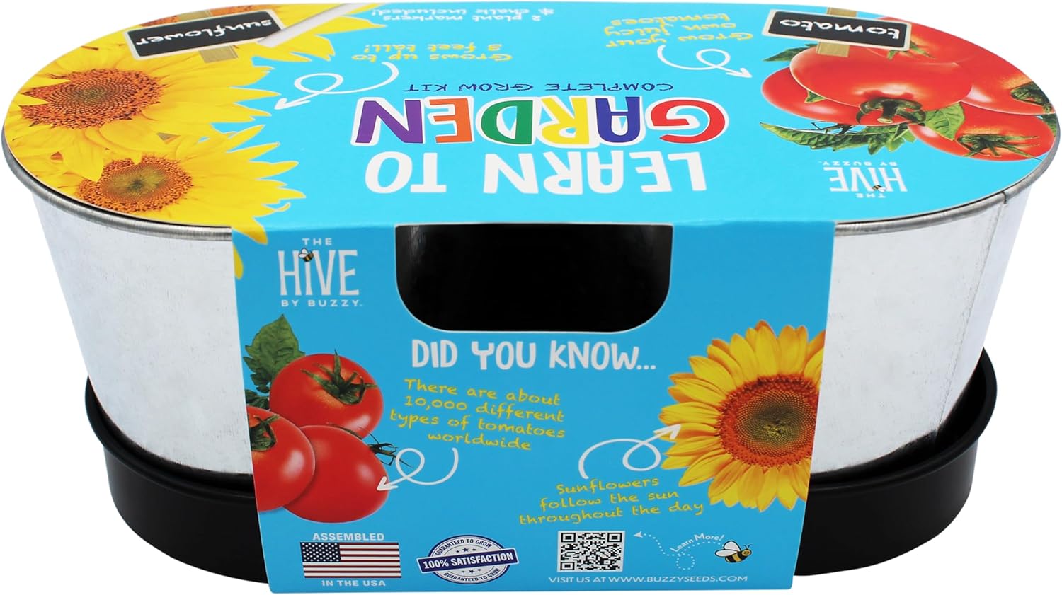 BUZZY Seeds 2-Pot Gardening Kit – Grow Tomato and Sunflower Plants with Non-GMO Seeds, Planters, Growing Medium, Plant Markers and Chalk, Gardening Gift