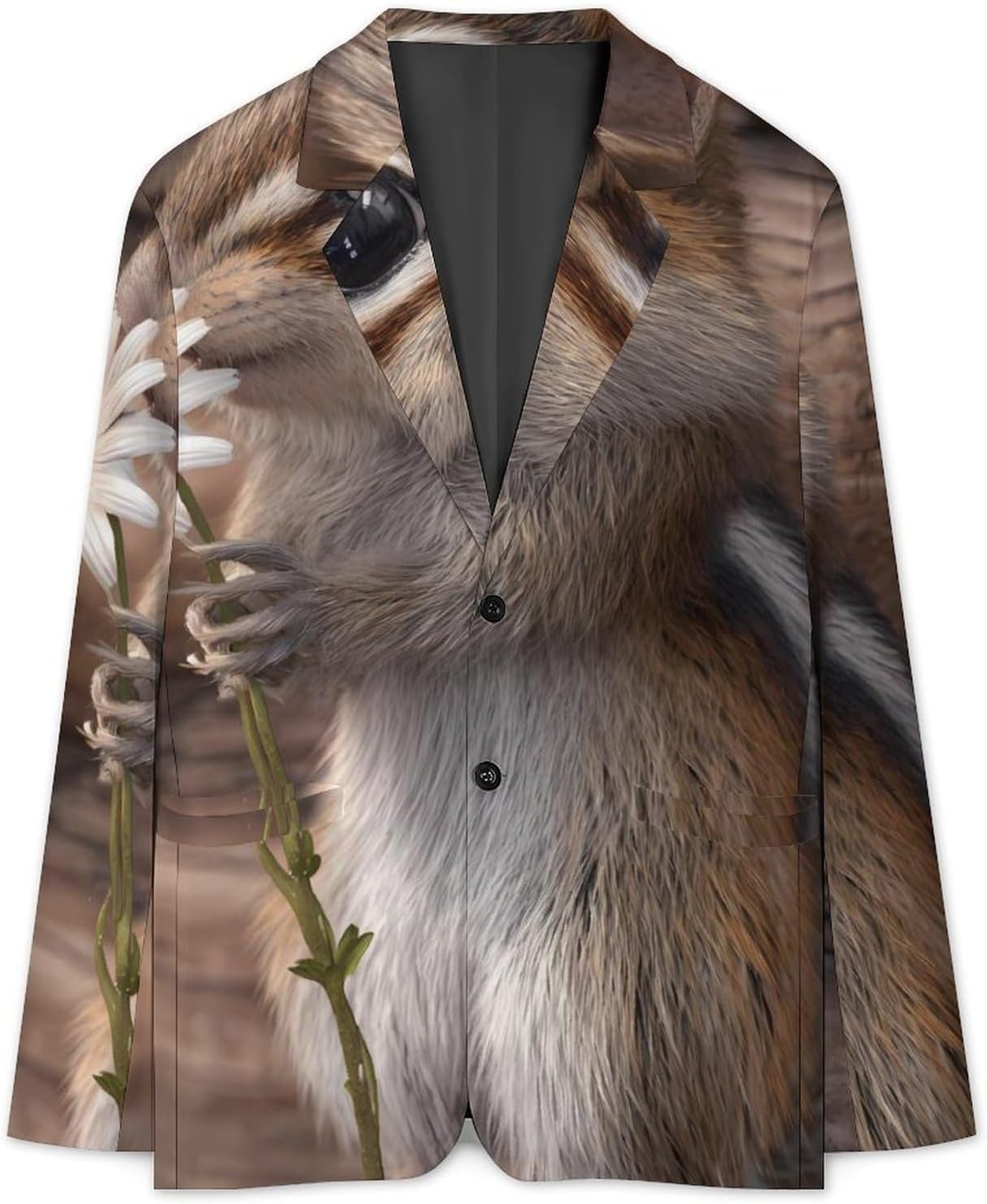 Chipmunk Holding Daisy Flower Mens Blazer Jacket Business Casual Suit Sport Coats Wedding Party Tuxedo