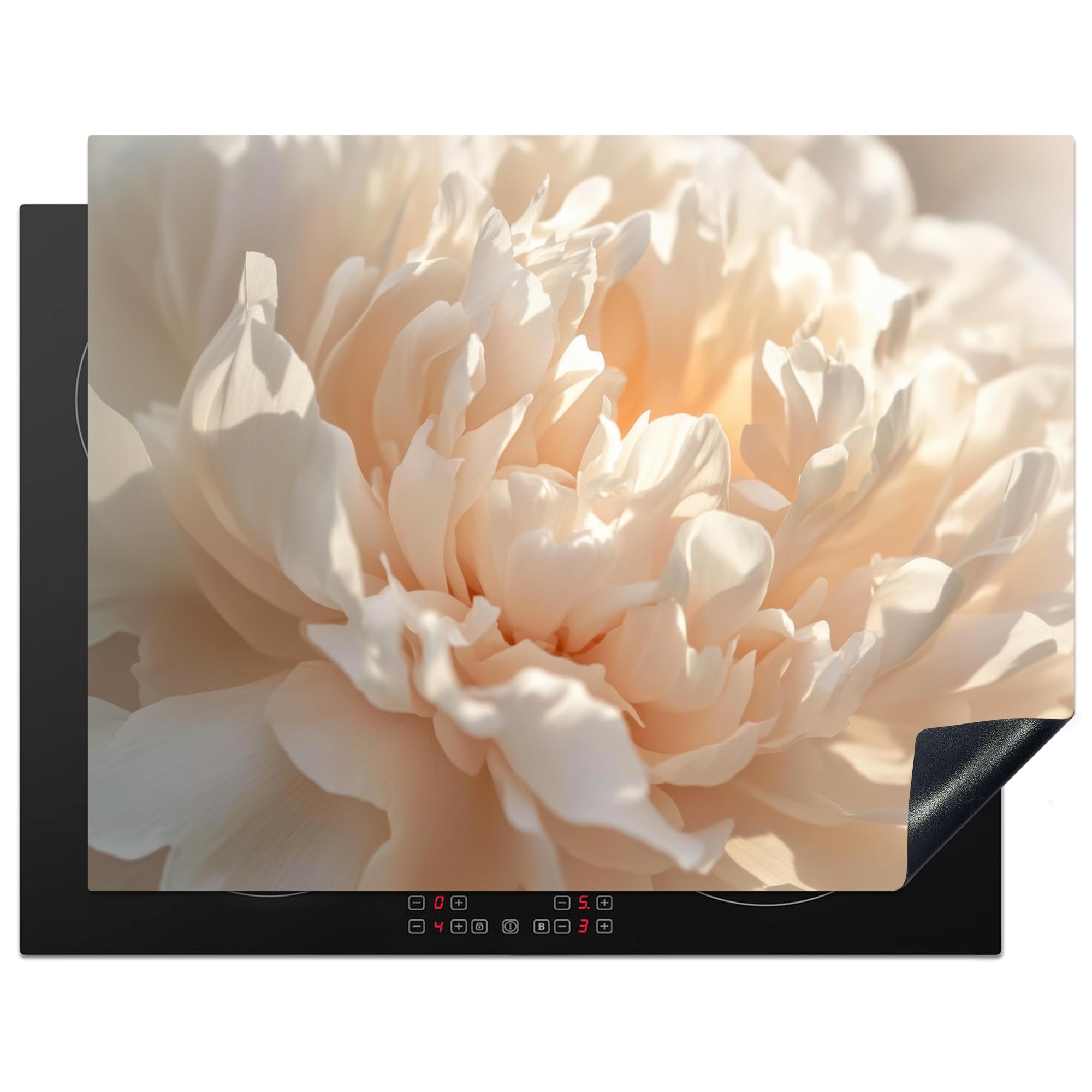 KitchenYeah© Induction Hob Protector Mat 23.2"x30.3" / 77x59 cm Cooker Top Protectors Cover Ceramic Covers Electric Hobs Vinyl Close Up - Peony - Light Pink