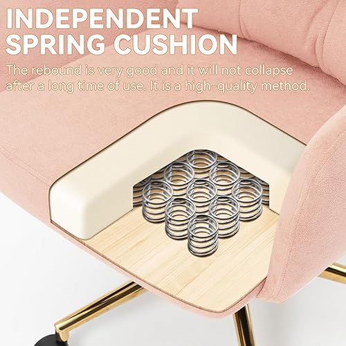 Miniatura 3 de Silla de oficina de franela, cómodas sillas de escritorio de oficina en casa con soporte lumbar, silla de escritorio moderna de terciopelo con patas