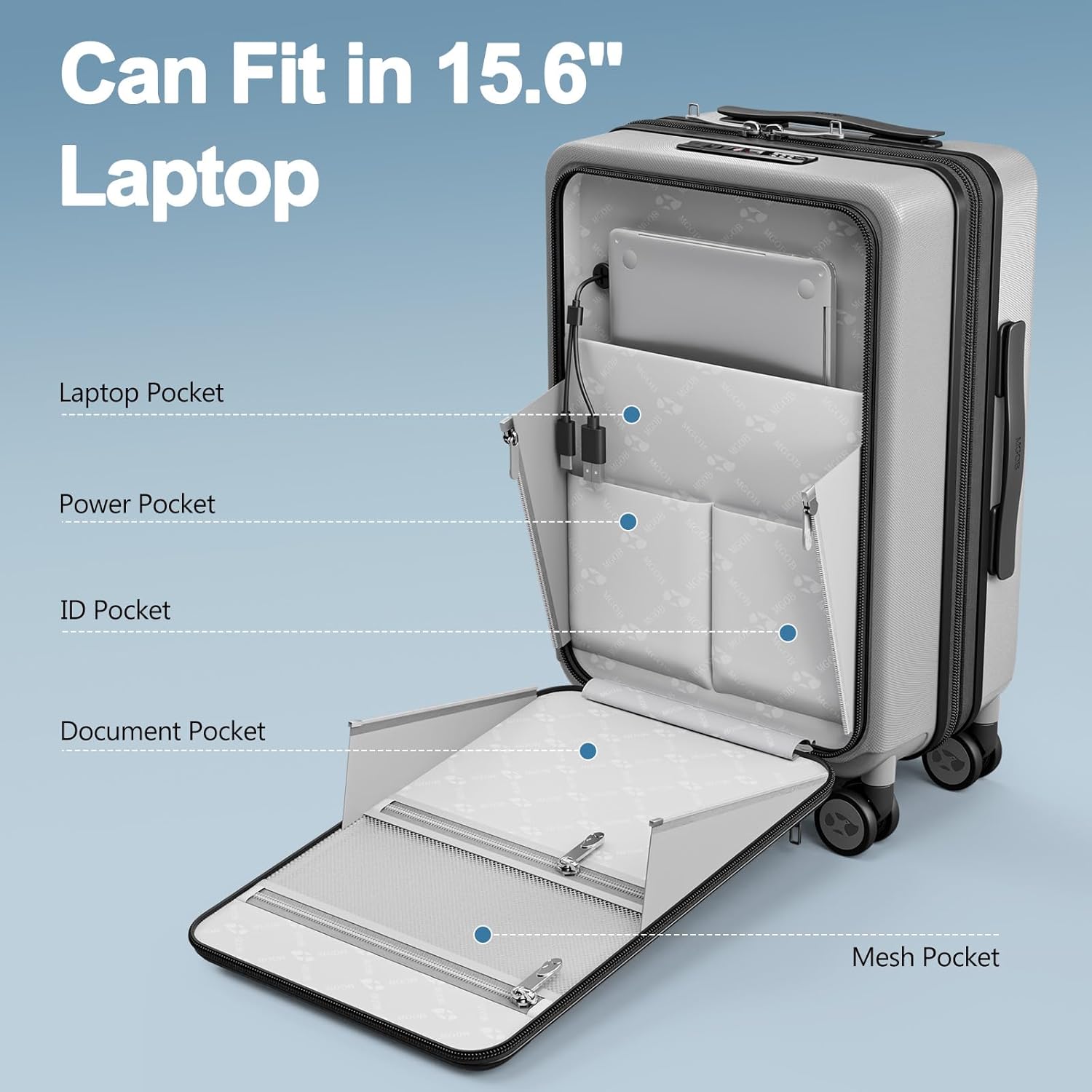 Carry On Luggage 22x14x9 Airline Approved, Durable Polycarbonate, Front Pocket, USB Port, Expandable, Spinner Wheels, TSA Lock (Silver-G3, Carry-On 20-Inch)