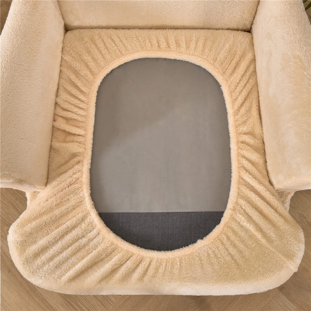 Highdi 2 Pezzi Copripoltrona con Orecchie Elasticizzato, Copridivano da 1 Posto con Fodera per Cuscino, Lavabile Rimovibile per Bar Soggiorno Camera da Letto (Finta Pelliccia di Coniglio Marrone