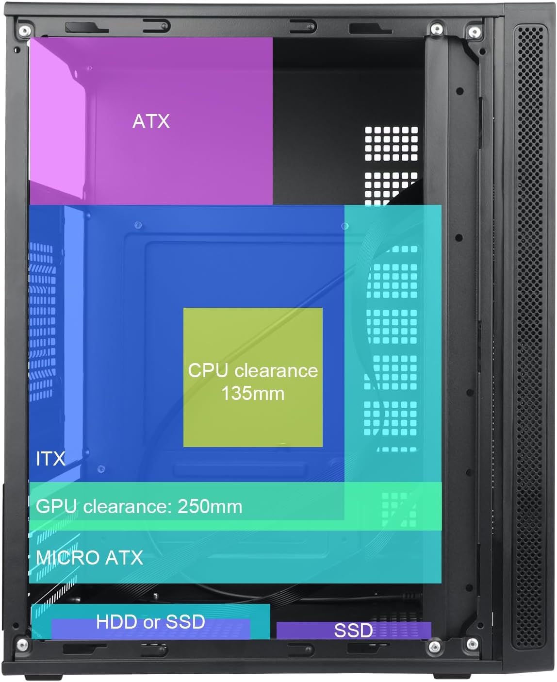 Micro ATX Case, Mini PC ITX Desktop Computer Case MATX Case Support ATX PSU/250mm GPU/135mm CPU Cooler/1x 3.5’’HDD or 2X 2.5’’SSD/USB 3.0 Port