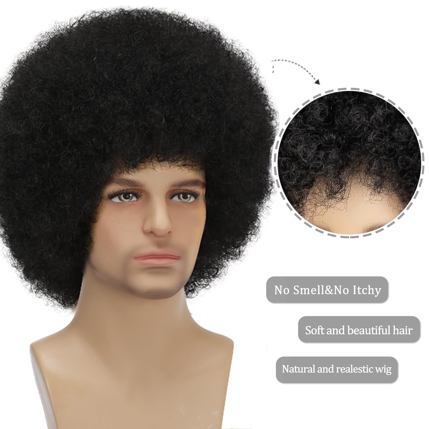 Sabosi Afro Wig for Men Short Fluffy Hair 70s Rock Disco Wigs for Male,Rocker Costume Mens Wigs Natural Looking Synthetic Hair for Halloween Party Daily Use - Image 3