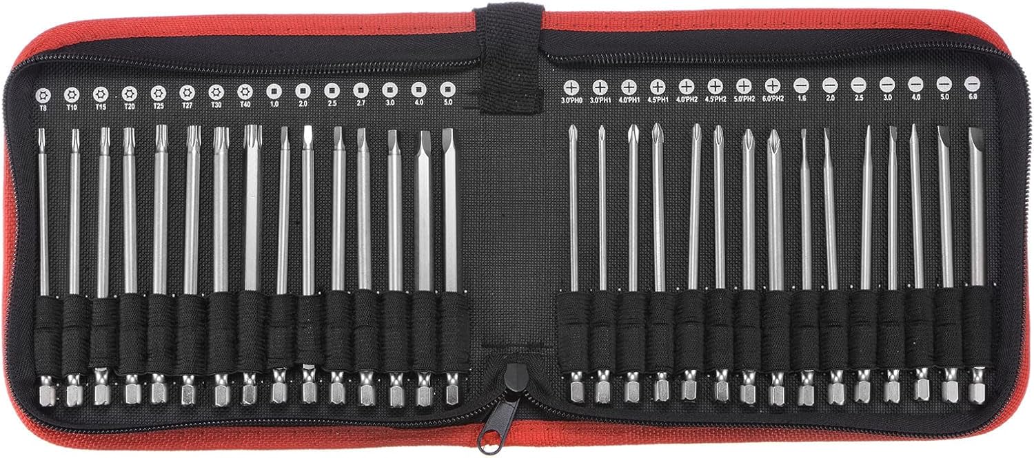 HARFINGTON 30pcs Screwdriver Bit Set 1/4" Hex Shank 4" Length Extra Long Magnetic Steel Drill Driver Kit with Slotted Cross Square Torx Bits