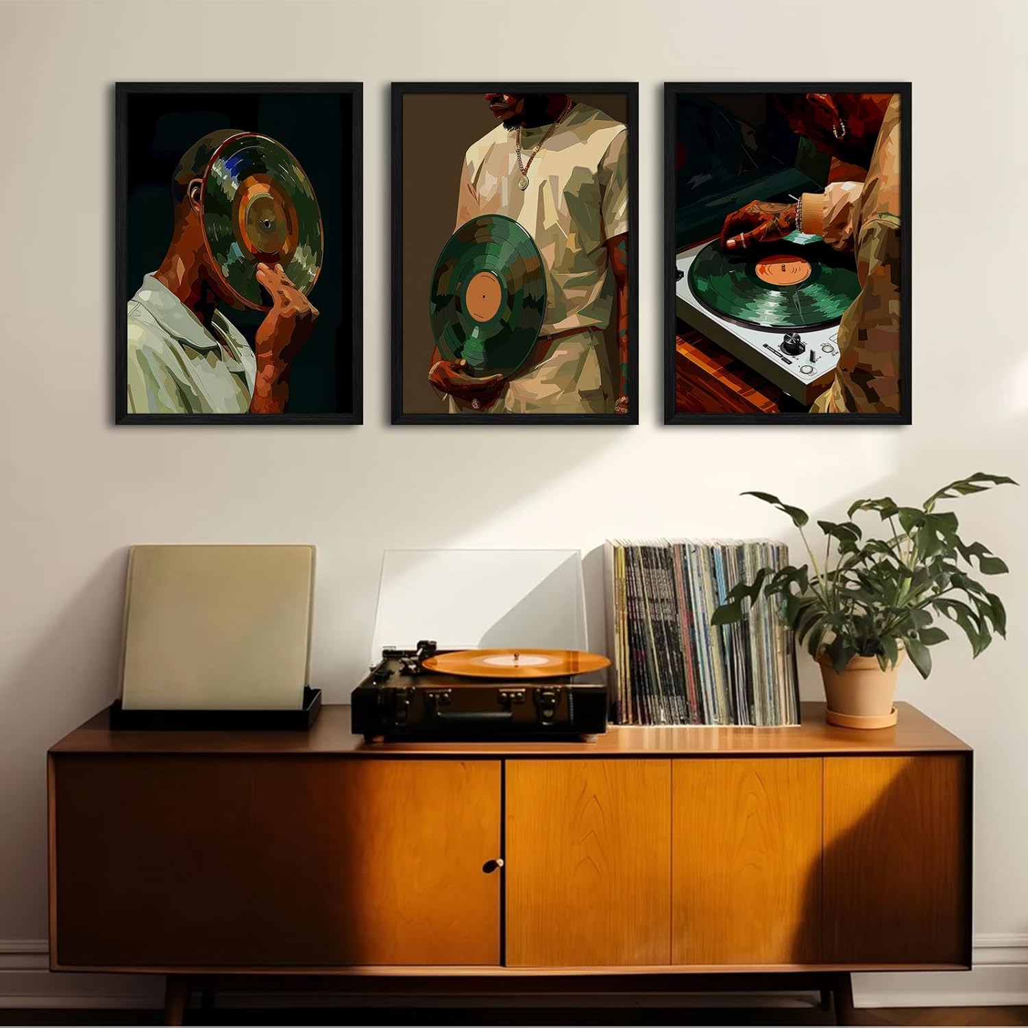 Black Man Wall Art African American Men Canvas Wall Decor Black People Dj Poster Hip Hop Prints Music Pictures Fashion Male Artwork Culture Painting for Bedroom Living Room 12x16x3 Inch Wood Framed