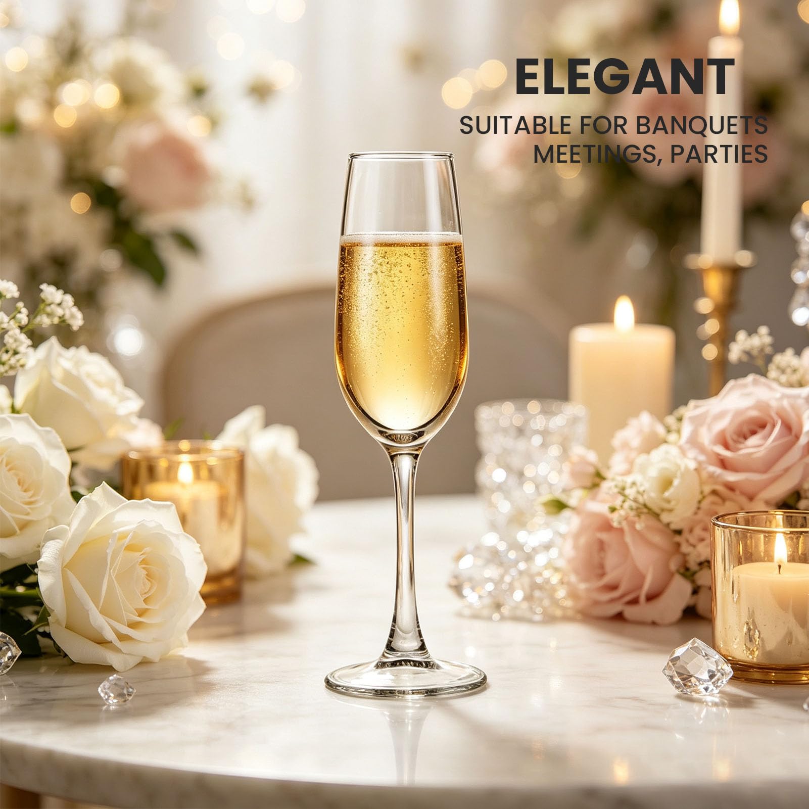 Set di 6 calici da champagne in cristallo, 200 ml, regalo per compleanno, matrimonio, Natale, bicchieri da champagne trasparenti scintillanti per donne e uomini, lavabili in lavastoviglie