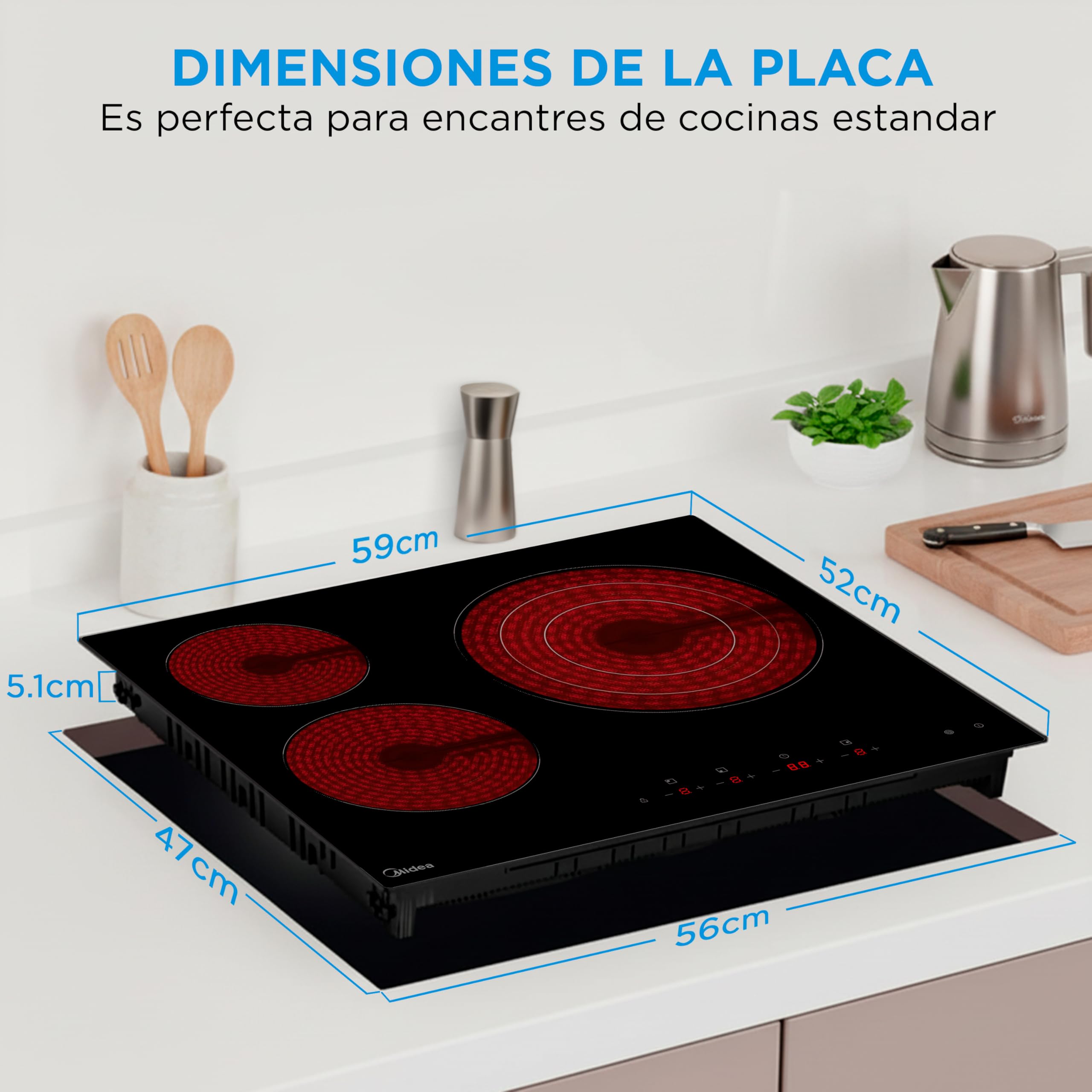 MIDEA Placa Vitroceramica 3 fuegos 6200 W - Vitroceramica Integrada con Panel de control tactil, Indicador de Luz, Temporizador, Child lock y Protección por Sobrecalentamiento — view 3