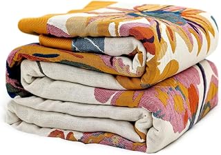 Wzvzss Boho Throw Blanket 100% Cotton 50x60 Reversible Lightweight Breathable All-Season Farmhouse Floral Butterfly Quilt