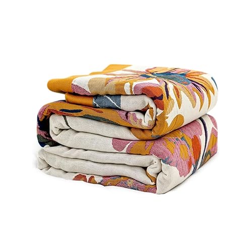 Wzvzss Boho Throw Blanket - 100% Cotton Soft Throw Blanket for Bed, 50"x60" Reversible Breathable Lightweight Fall Blankets, All Seasons Farmhouse Decor Floral Plant Butterfly Throw Quilt