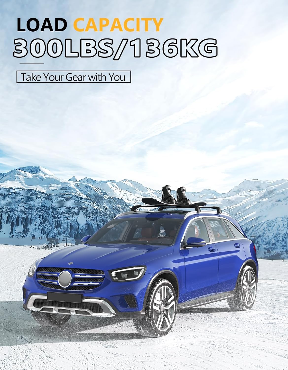 Tuyoung 300lb Lockable Roof Rack Cross Bars Compatible with Mercedes Benz GLC 2016-2022 with Flush Side Rails, Heavy Duty Aluminum Crossbar Cargo Bars Canoe Kayak Snowboard Rooftop Carrier Luggage
