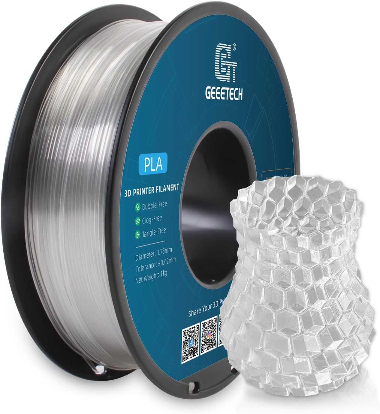 1kg Clear PLA and 1kg Black TPU Filament 1.75mm 95A