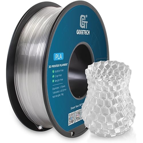 Geeetech Clear PLA Filament 1.75mm, Excellent Transparency, Neatly Wound 3D Printer Filament 1kg(2.2lbs), Dimensional Accuracy +/- 0.02 mm, Fit Most FDM 3D Printers