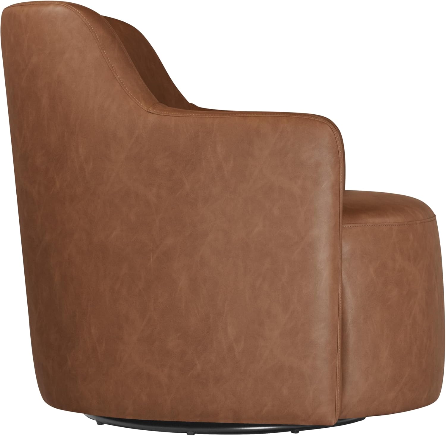 Spatial Order Upholstered 360° Barrel Back Swivel Chair | Accent Chairs for Living Room & Bedroom | Decorative Home Furniture, Cognac Faux Leather