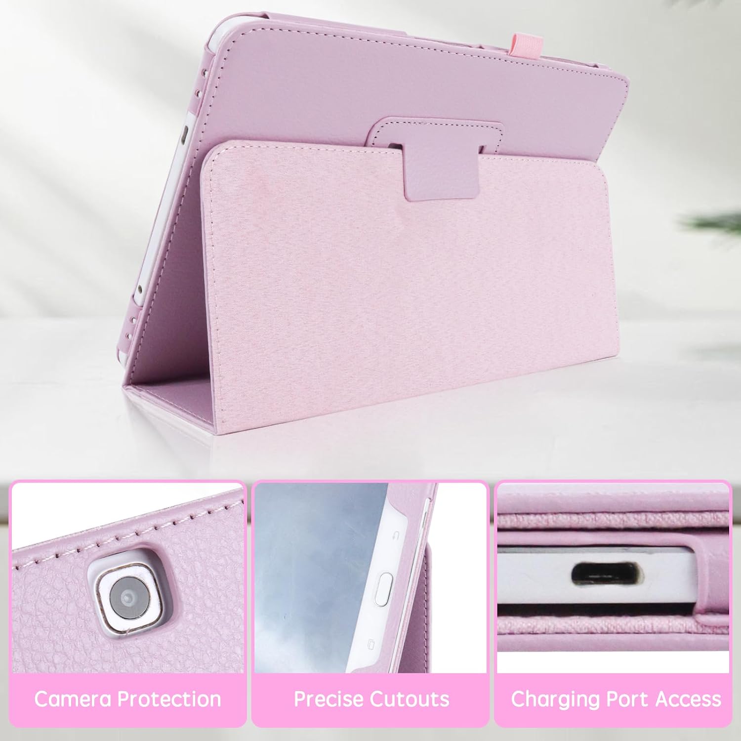Slim Leather Case for Samsung Galaxy Tab S2 9.7 Inch 2015 (SM-T810 T813 T815 T817 T819), Multi-Angle Stand Full-Protective Tablet Cover Book Case with Stylus Pen,Screen Film (Pink) image 5