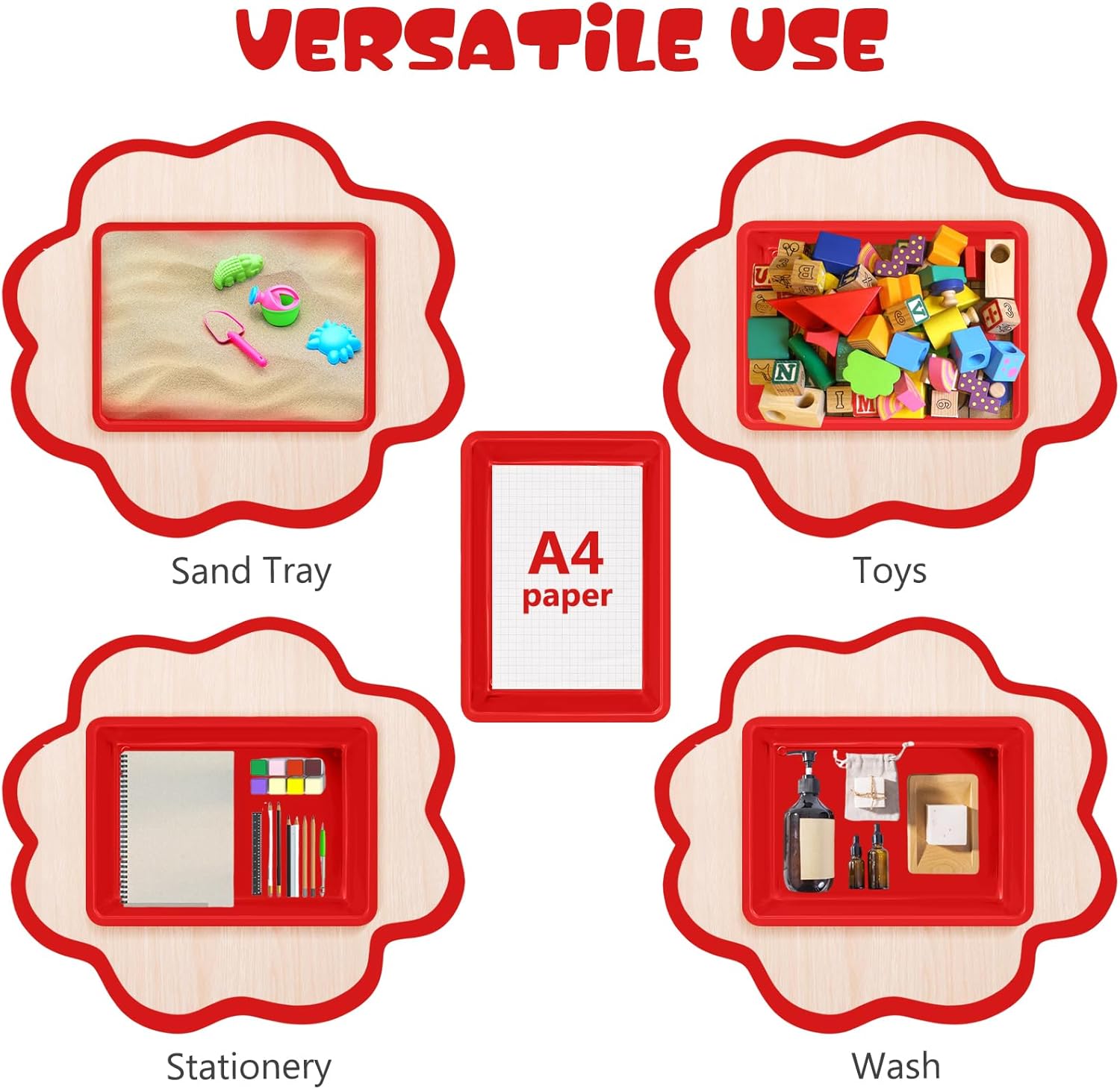ShineMe 6 Pack Paper Trays for Classroom, Red Plastic Book Bins with Colorful Labels, Stackable Letter Size Storage Tray, Desk Organizer Tray for Home, School and Office