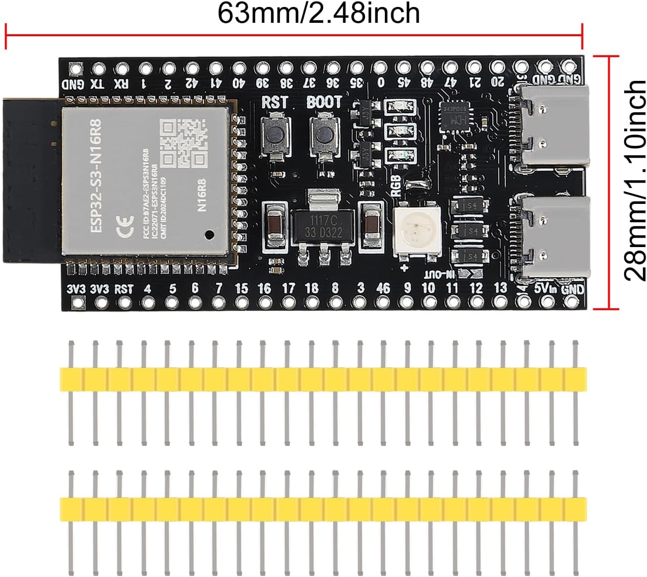 3PCS ESP32 ESP32-S3 Development Board Type-C WiFi+Bluetooth Internet of Things Dual Type-C Core Board ESP32-S3-DevKit N16R8 Development Board ESP32-S3 Module